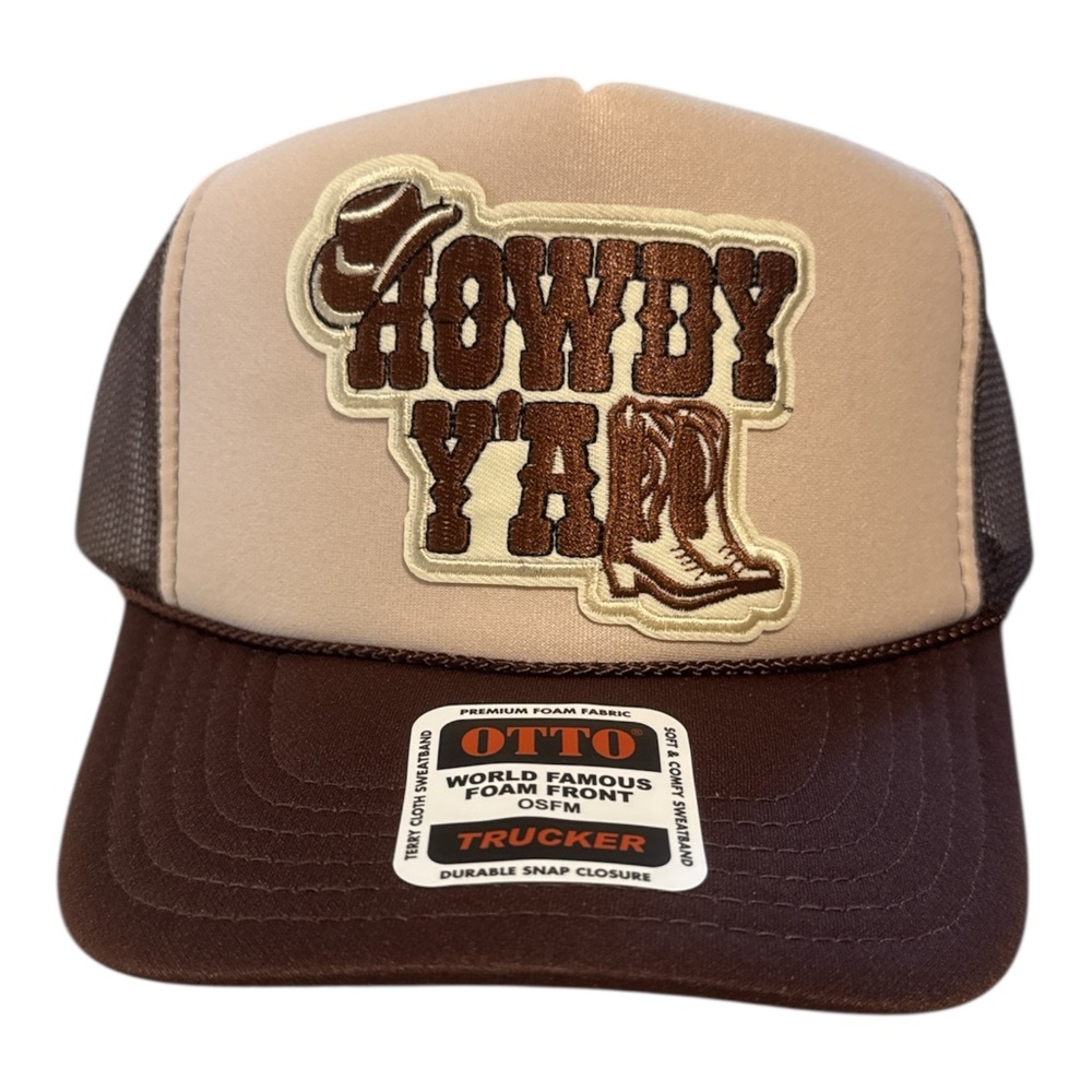 OTTO Brown and Tan Trucker Hat with Howdy Y'all Design